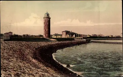 Ak Nordseebad Cuxhaven, Leuchtturm mit Seepavillon