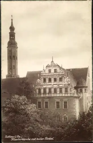 Ak Zittau in Sachsen, Klosterkirche mit historischem Giebel