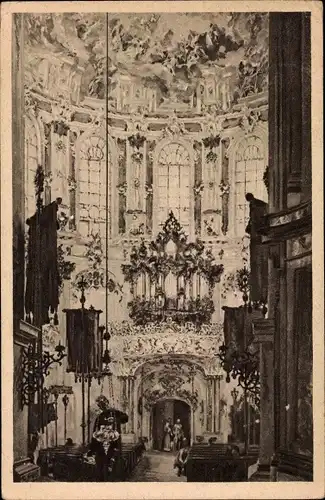 Ak Ettal, Kirche mit Orgel, Verzierungen