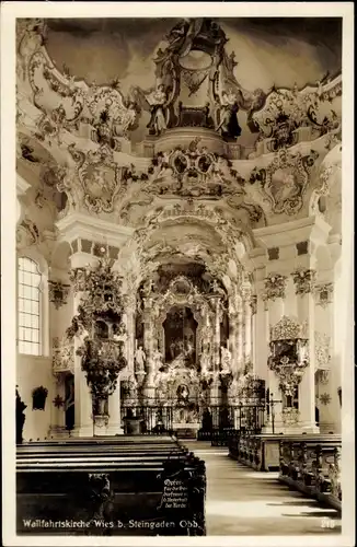 Ak Wies Steingaden in Oberbayern, Wallfahrtskirche Wies, Innenansicht, Blick zum Altar