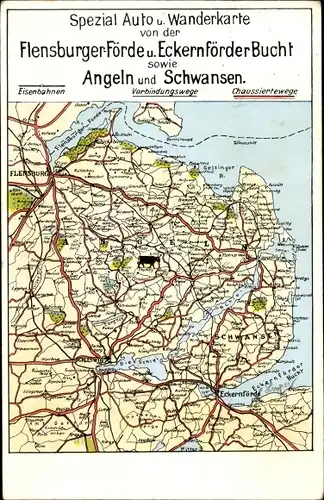Landkarten Ak Flensburg Schleswig Holstein, Flensburger Förde, Angeln, Schwansen, Eckernförder Bucht