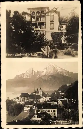 Foto Ak Berchtesgaden in Oberbayern, Kur-Cafe Kgl. Villa, Ortsansicht mit Alpenpanorama