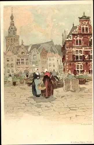 Künstler Litho Cassiers, H., Nijmegen Gelderland Niederlande, Straßenpartie, Markt