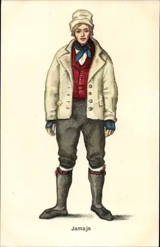 Künstler Ak Jamaja, Estländische Volkstracht, Mann, Jacke, Mütze