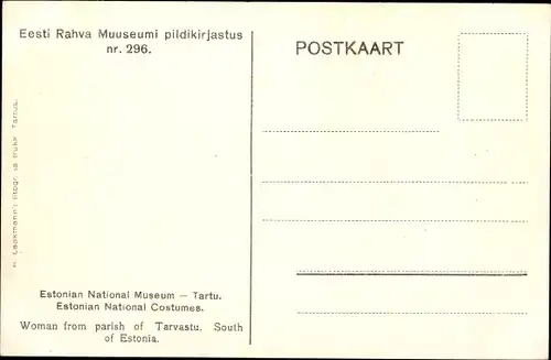 Künstler Ak Naine särgikäiste ja pallapoolega, Tarvastu, Estländische Volkstracht