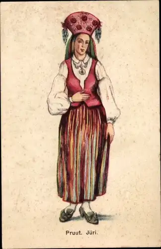 Künstler Ak Pruut, Jüri, Estländische Volkstracht, Frau, Rock, Mütze