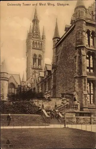 Ak Glasgow Schottland, University Tower and West Wing