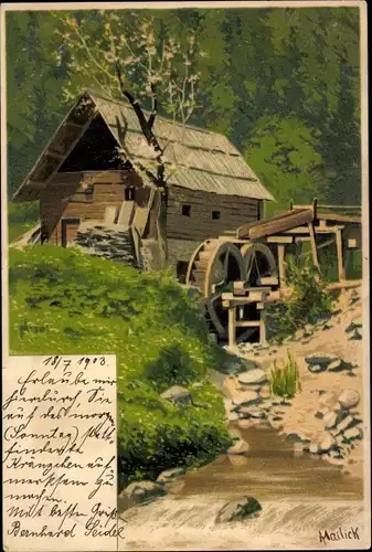 Künstler Ak Mailick, Wassermühle