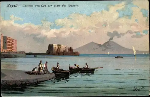 Ak Napoli Neapel Campania, Castello dell'Ovo con vista del Vesuvio
