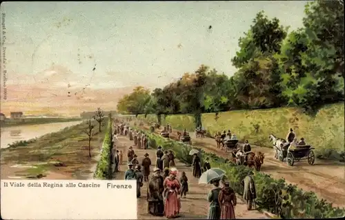Künstler Litho Firenze Toscana, Il Viale della Regina alle Cascine