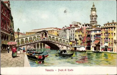 Litho Venezia Venedig Veneto, Ponte di Rialto, Gondeln
