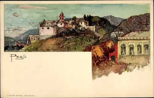 Künstler Litho Wielandt, Manuel, Pegli Genova Genua Ligurien, Panorama vom Ort