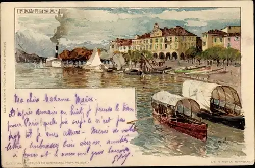 Künstler Litho Wielandt, Manuel, Pallanza Verbania Piemont, Uferpartie, Boote