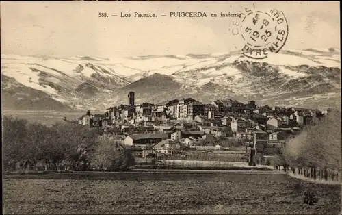 Ak Puigcerda Katalonien, Panorama, Pyrenäen, Gebirgskette