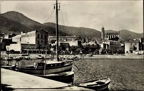 Ak Portbou Port Bou Katalonien, Playa y vista parcial