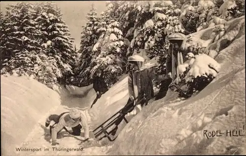 Ak Wintersport im Thüringer Wald, Schlittenfahrt