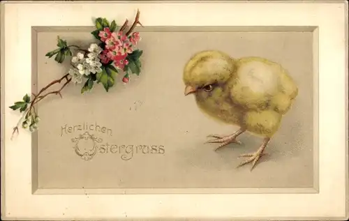 Ak Glückwunsch Ostern, Küken, Blumen