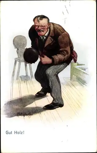 Künstler Ak Winkler, R., Gut Holz, Bowling, Kegelkugel