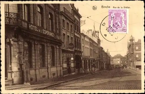 Ak Binche Wallonien Hennegau, Rue de la Station, Hotel