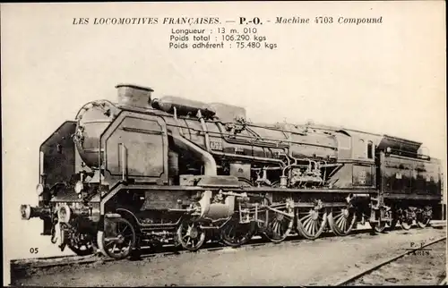 Ak Französische Eisenbahn, PO, Machine 4703 Compund, Dampflok