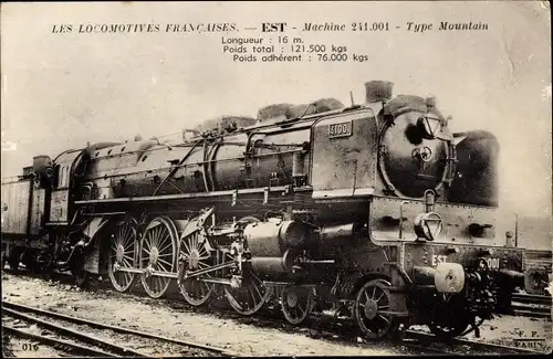 Ak Les Locomotives Francaises, Est, Machine 241.001, Type Mountain, Französische Eisenbahn, Dampflok