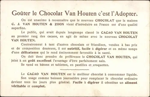 Litho Cacao & Chocolat Van Houten, Jäger, Bergziegen, Werbung
