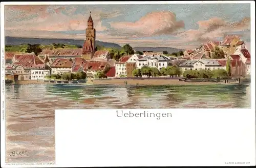 Künstler Litho Biese, C., Überlingen am Bodensee, Blick auf den Ort