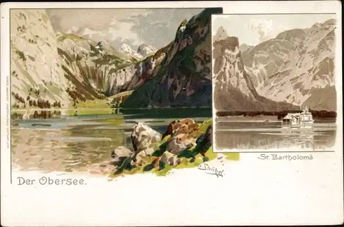 Künstler Litho Strützel, Otto, Schönau am Königssee, Der Obersee, St. Bartholomä