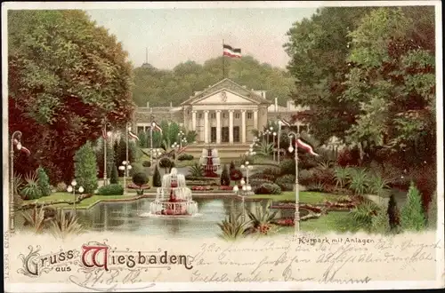 Litho Wiesbaden in Hessen, Kurpark mit Anlagen