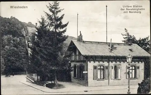 Ak Wiesbaden in Hessen, Neroberg, Untere Station der Nerobergbahn