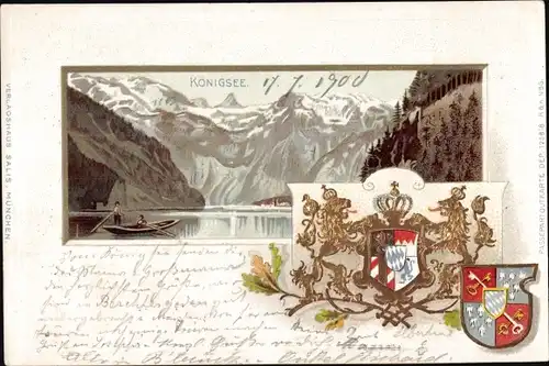 Passepartout Litho Königsee Königssee Oberbayern, Berge, Wappen