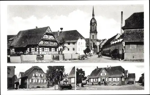 Ak Schuttern Friesenheim im Schwarzwald, Ortsansicht, Gasthaus zur Linde, Rathaus