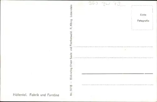 Ak Lichtenberg in Oberfranken, Fabrik und Fontaine im Höllental