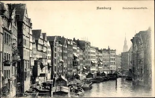 Ak Hamburg Altstadt, Deichstraßenfleet, Blick auf die Kirche