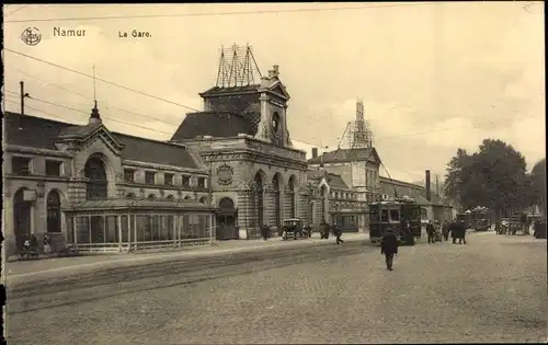 Ak Namur Wallonien, La Gare, Straßenbahn
