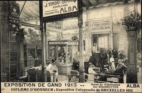 Ak Gand Gent Ostflandern, Exposition Internationale 1913, Stand de Fabrication des Cigarettes