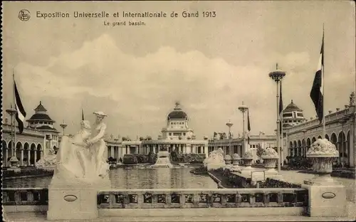Ak Gand Gent Ostflandern, Exposition Internationale 1913, le grand bassin