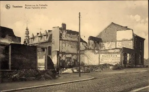 Ak Tamines Sambreville Wallonien Namur, Ruines rue de Falisolle, Kriegszerstörung 1. WK