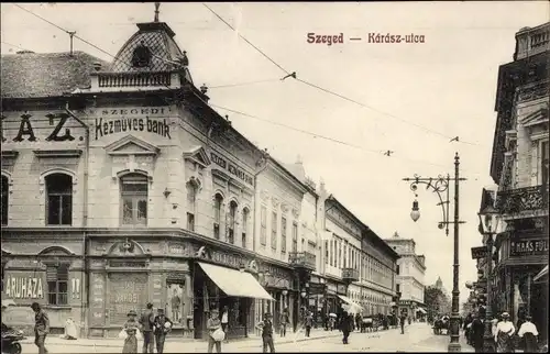Ak Szeged Segedin Ungarn, Karasz utca, Szegedi Kezmüves bank