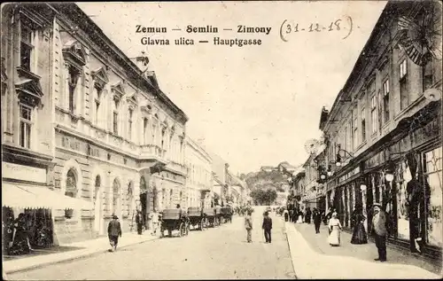 Ak Zemun Belgrad Beograd Serbien, Glavna ulica, Hauptgasse, Geschäfte, Passanten