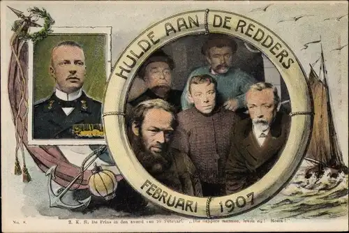 Passepartout Ak Prinz Hendrik der Niederlande, Portrait, Untergang Fährschiff SS Berlin 1907