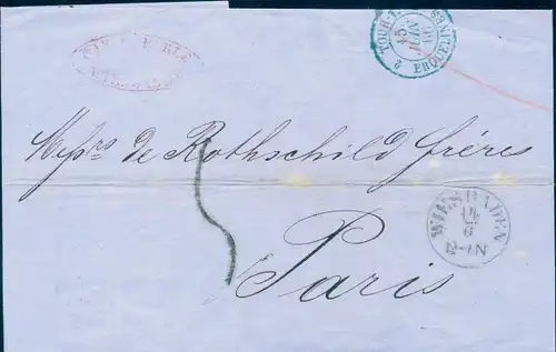 Vorläufer Ak Wiesbaden in Hessen, Brief, Empfänger Bankhaus MM de Rothschild Frères, Paris, 1866
