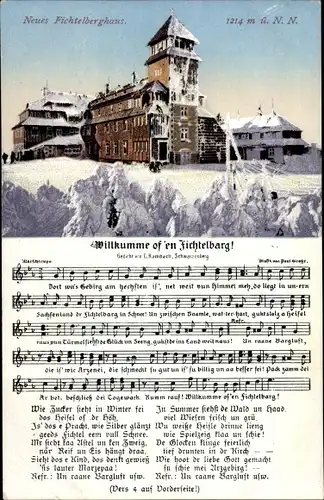 Lied Ak Vogel, Wilhelm, Oberwiesenthal, Wilkumme of 'en Fichtelbarg, Neues Fichtelberghaus, Winter