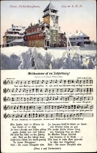 Lied Ak Vogel, Wilhelm, Oberwiesenthal, Wilkumme of 'en Fichtelbarg, Neues Fichtelberghaus, Winter