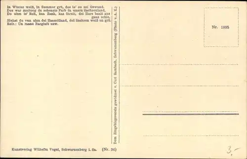 Lied Ak Vogel, Wilhelm, Oberwiesenthal, Wilkumme of 'en Fichtelbarg, Neues Fichtelberghaus, Winter