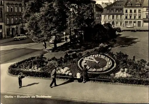 Ak Görlitz in der Lausitz, Blumenuhr am Stadttheater