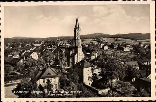 Ak Eibenstock im Erzgebirge Sachsen, Panorama vom Rathaus aus, Auersberg, Kirche