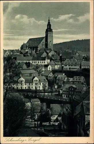 Ak Schneeberg Erzgebirge, Blick über die Dächer auf die Kirche