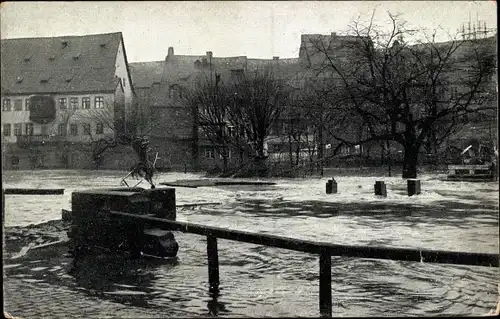 Ak Nürnberg Mittelfranken, Hochwasser-Katastrophe 1909, Hinter der Insel Schütt, Schafft'sche Insel