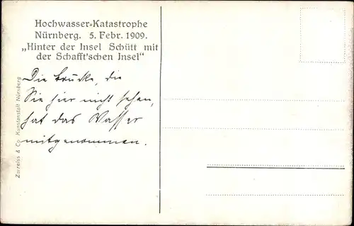 Ak Nürnberg Mittelfranken, Hochwasser-Katastrophe 1909, Hinter der Insel Schütt, Schafft'sche Insel